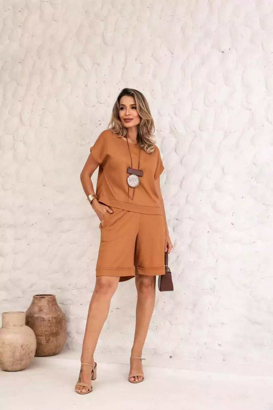 Conjunto de bermuda e blusa manga curta Anelise