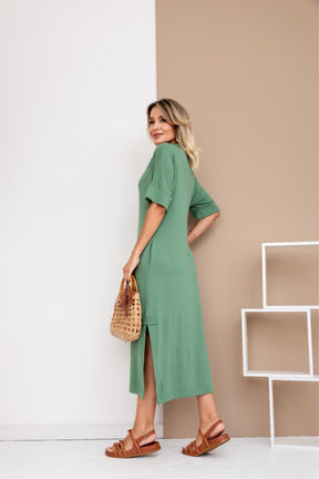 Vestido longo de manga 3/4 e gola colarinho Abigail