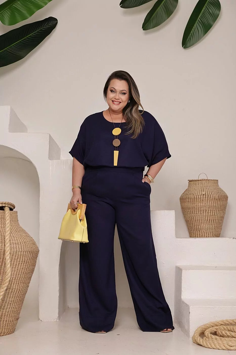 Conjunto de calça pantalona e blusa manga curta Lívia