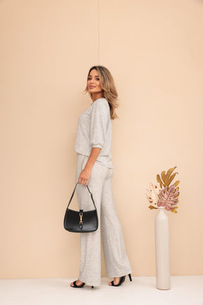 Conjunto de calça pantalona com blusa manga 3/4 Leia