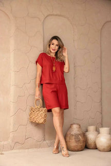 Conjunto de bermuda e blusa manga curta Anelise