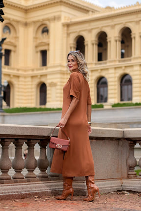 Vestido longo de manga 3/4 e gola colarinho Abigail