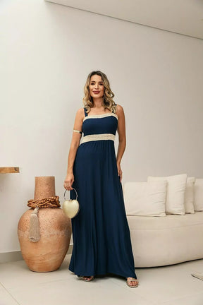Vestido longo com alças largas e decote reto Rebeca