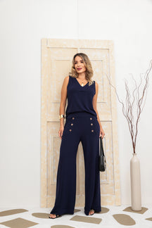 Conjunto de calça pantalona com blusa regata e decote V Heloísa