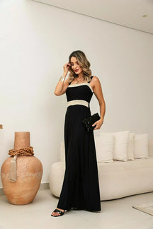 Vestido longo com alças largas e decote reto Rebeca