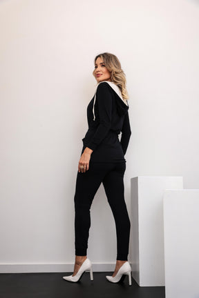 Trijunto de calça skinny com regata decote redondo e parka de manga longa com capuz Aurora