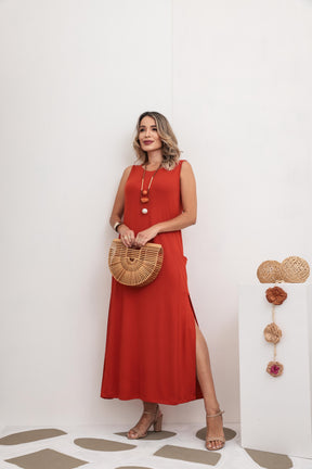 Vestido longo regata com decote redondo Cecília